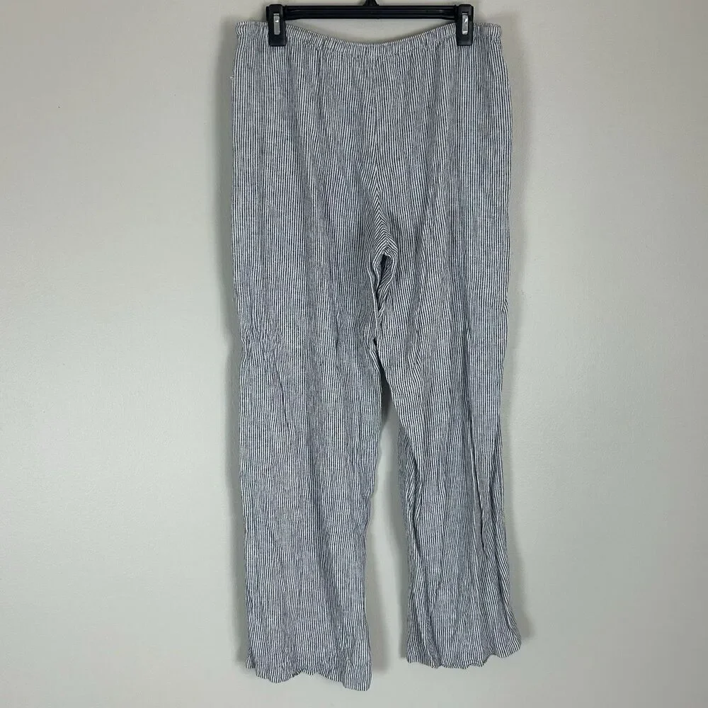 Hollister M Beach Pants Linen Stripe Blue Mid Rise Wide Leg Drawstring Coastal